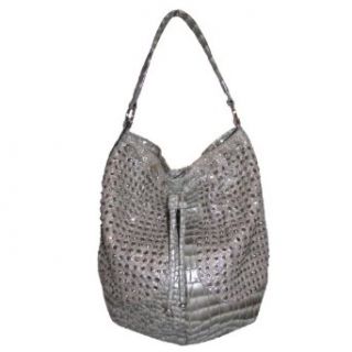 Blue Elegance Crystal Studded Tote Handbag (Gray
