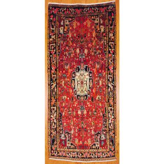 Persian Hand Knotted Hamadan Red and Navy Wool Rug (5 x 117