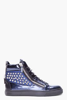Giuseppe Zanotti Metallic Blue Studded Sneakers for men