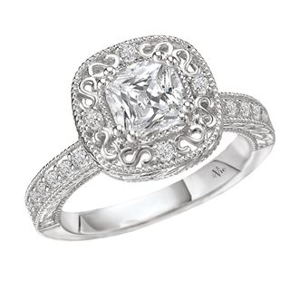 14k Gold Cushion CZ and 1/4ct TDW Diamond Engagement Ring (G H, SI1