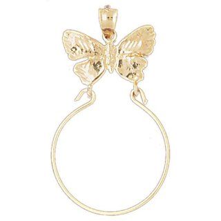 14K Yellow Gold Butterfly Charm Holder Pendant Jewelry