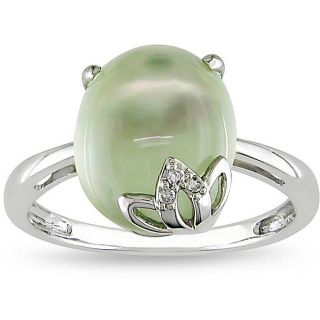 10k White Gold Created Green Amethyst and Diamond Accent Ring