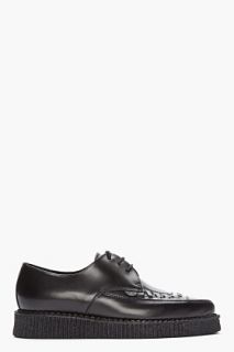Underground Black Leather Basketweave Creepers for men