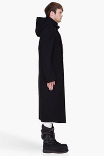 Ann Demeulemeester Long Black Hooded Crow Coat for men