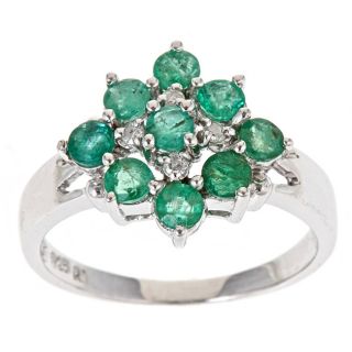 Yach Sterling Silver Zambian Emerald and Diamond Ring
