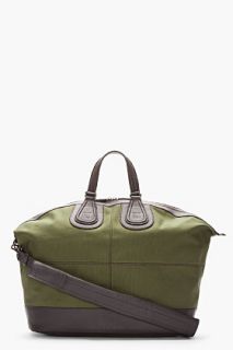 Givenchy Army Green Leather trimmed Nightingale Duffle Bag for men
