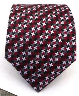 100% Silk Woven Red Colorful Houndstooth Tie Clothing