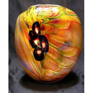 Murano Design Glass Millefiori Swirls Black Art Vase F