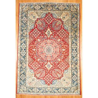 Persian Hand knotted Isfahan Red/ Navy Wool Rug (84 x 125