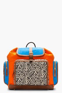 Pierre Hardy Orange Colorblock & Zebra Printed Backpack for men