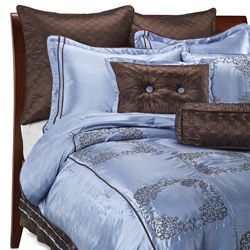 Chocolate Brown/ Blue Oversize 9 piece Comforter Set