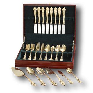 Wallace Antique Baroque Gold Plated 54 Piece Flatware Set