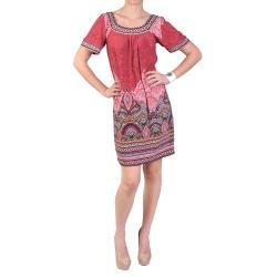 Sangria Womens Short sleeve Scoop Neck Mixed Paisley Dress