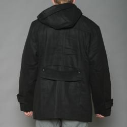 Imperious Mens Black Wool blend Hooded Toggle Coat