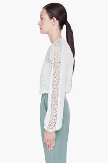 Chloe Grey & Mint Lace Paneled Silk Blouse for women