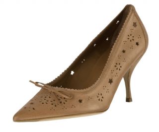 Prada Tan Leather Cut Out Scalloped Pumps