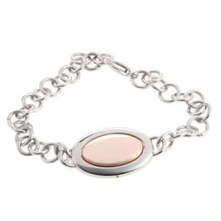 Bracelet acier avec ovale contenant une résine rose orné dun oxyde