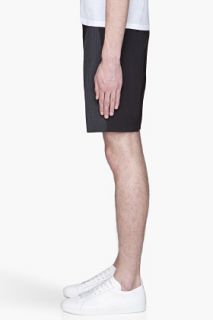 Neil Barrett Grey Pinstripe Slim fit Pleated Shorts for men