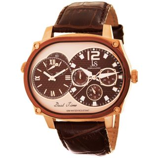 Joshua & Sons Mens Dual time Multi function Brown Watch
