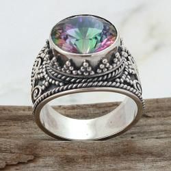 Sterling Silver Round Exotic Fire Quartz Royale Ring (Indonesia
