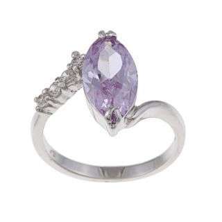 White Gold Overlay Purple and White Cubic Zirconia Cocktail Ring