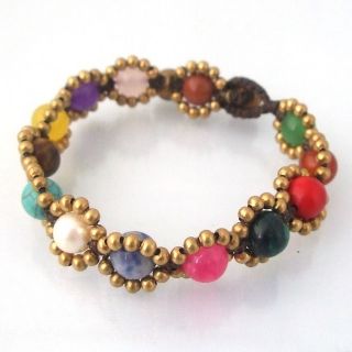 Round Multistone Fusion Brass Beads Embellished Bracelet (Thailand