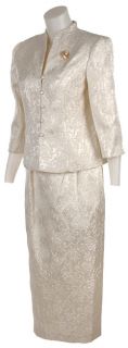 Jessica Howard Evening Plus Size Ivory Brocade Skirt Suit