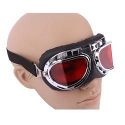 Silverplated Frame and Clear Red Lens Right Angle Motorcycle Goggles