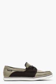 Diesel Beige & Black Checked Lace Up Malory Boater Shoes for men
