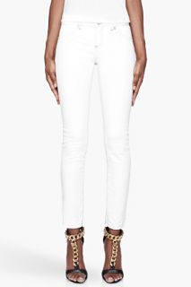 Versus White Tan stitched Skinny Jeans for women