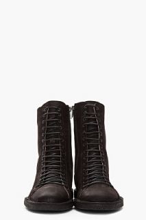 Ann Demeulemeester Black Pebbled Leather Nabuk Boots for men