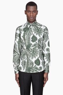 Givenchy White And Green Paisley Print Slim Shirt for men