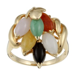 14k Yellow Gold Multi colored Natural Jade Ring (Size 6.5)