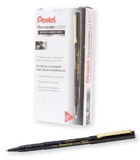 Pentel Permaroller Gold Roller Ball Pen, Metal Tip Extra