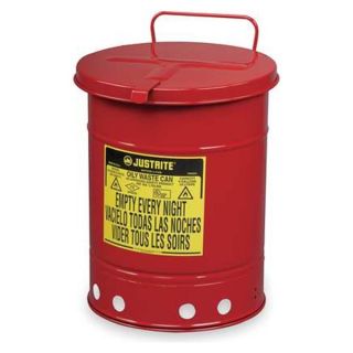 Justrite 09510 Oily Waste Can, 14 Gal., Steel, Red
