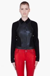 T By Alexander Wang Black Cropped Leather Trim Jacket for women