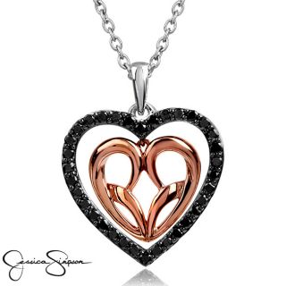 Jessica Simpson Silver and 10k Rose Gold 1/3ct TDW Black Diamond Heart