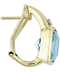 14k Yellow Gold Blue Topaz Diamond Earrings