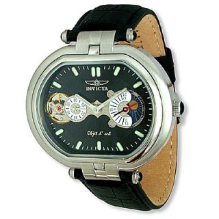 Invicta Capsule Moonphase Black Leather Strap Watch