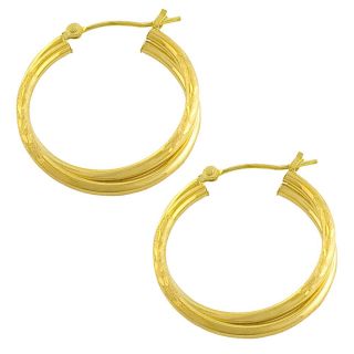 14k Yellow Gold 23 mm Matte Double Hoop Earrings