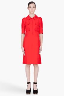 Marni Red Cady Organdie Collared Shift Dress for women