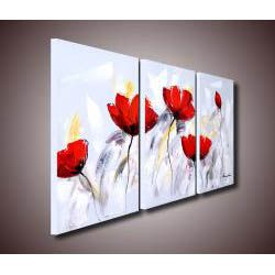 Red Flower 281 3 piece Gallery wrapped Canvas Art Set