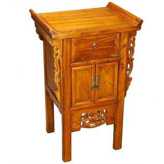 Oriental Hand carved Wood Pagoda End Table (China)