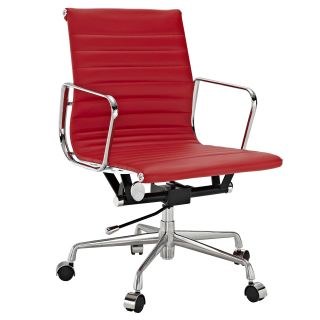 Red Genuine Leather Ribbed Mid Back Office Chair Today $319.99