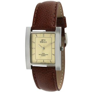 Gino Franco Mens Square Stainless Steel Case Leather Strap Watch