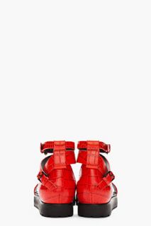 Alexander Wang Red Crocodile Embossed Jade Flat Sandals for women