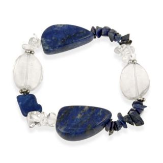 Stonique Creations Sterling Silver Lapis and Crystal Stretch Bracelet
