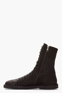 Ann Demeulemeester Black Pebbled Leather Nabuk Boots for men