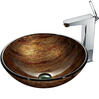 Amber Sunset Vessel Sink in Multicolor with Chrome Faucet