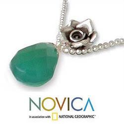 Sterling Silver Green Rose Lover Chalcedony Necklace (Thailand